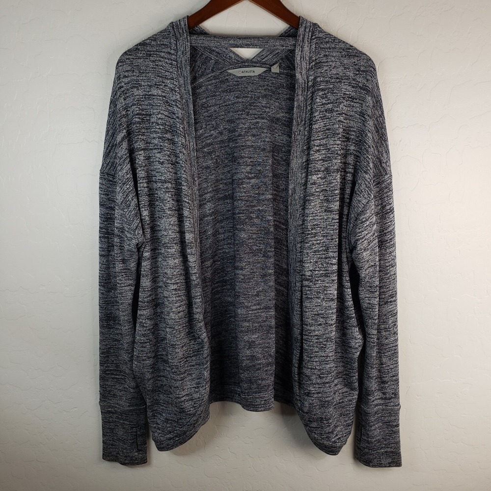 Athleta Cardigan Sweater Women's Medium Pose Wrap Open‎ Marbled Gray Thumbholes